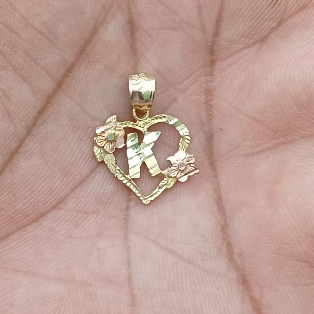10kt Real Gold Heart Latter K Pendant
